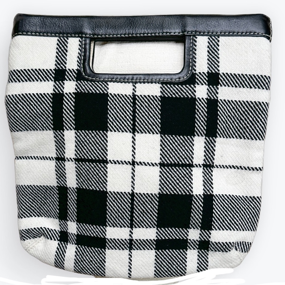 Preppy Dark Academia Black & White Wool Plaid Banana Republic Fold-Over Clutch
